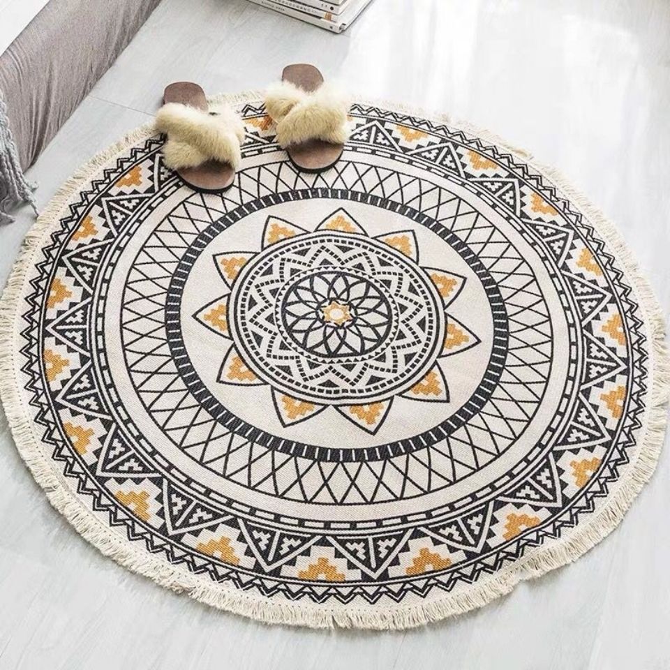 Nordic Ethnic Style Rug Cotton Linen Tassel Floor Mat Boho Round Carpet Home el Living Room Anti Slip carpet Doormat