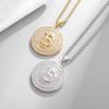 Hot Selling Ancient Roman Coin Pendant Fashionable and Personalized Versatile Titanium Steel Inlaid with Diamonds Round Necklace