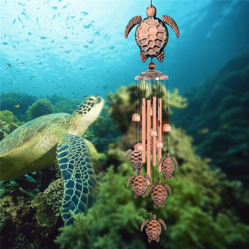 Горячие, латунные морские черепахи, колокольчики с S-крючком, украшения для патио на открытом воздухе, красивый домашний декор