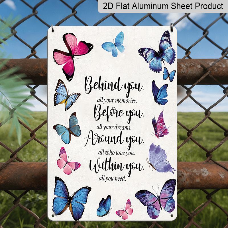 2D Flat Aluminum Wall Art Colorful Butterfly Inspirational Quote Art Suitable for Living Room Bedroom Study Office Hallway Decoration Wall Art