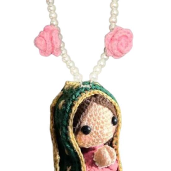Cute Mary Statue Car Small Resin Car Rearview Mirror Virgin Mary Interior Decoration Charm with Crochet