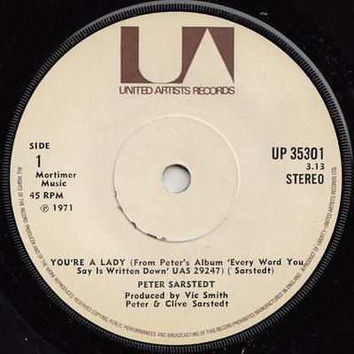7-дюймовая пластинка ПИТЕР САРСТЕДТ - Ты леди / Бесполезный UP35301 United Artists 1971 Великобритания Поп Б/У