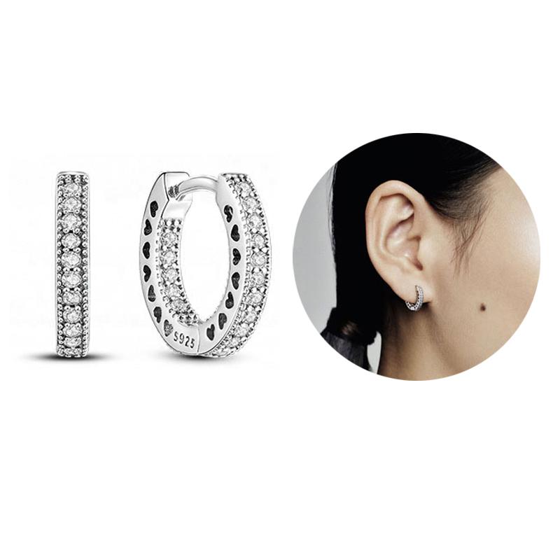 Серьги из стерлингового серебра 925 пробы, настоящее большое сердце, циркон, круглые серьги-кольца для женщин, модные серебряные серьги, ювелирные изделия, подарок