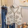 Floral Crochet Waistcoat for Women Sheer Button Front Sleeveless Open-knit Top Teen-girl Summer Boho Vacation Outfit