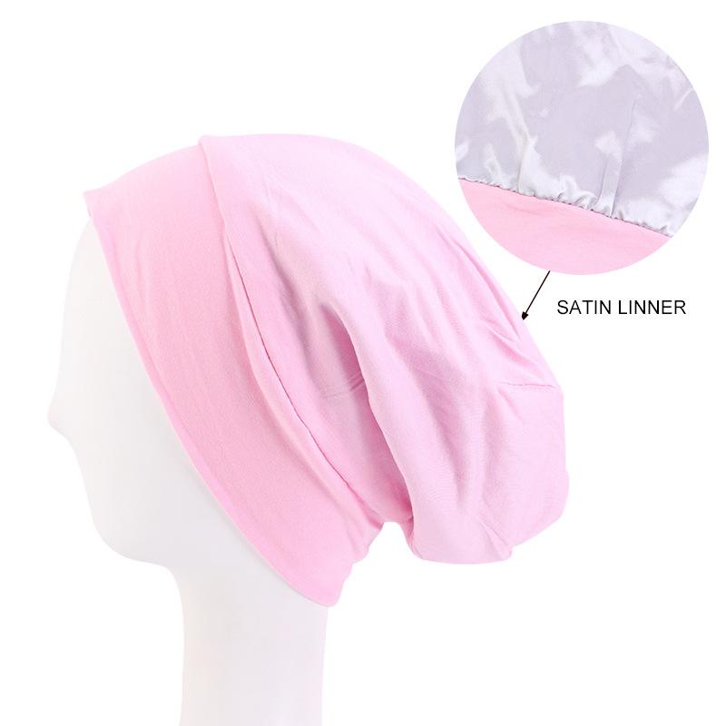 Modal cotton wide-brimmed pullover cap, hair care cap, lined satin chemotherapy cap, nightcap, hair loss hat