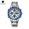 WWOOR Luxury Fashion Men Watch Sports Watch For Men Chronograph Dual Display Quartz Wristwatch Steel Band Waterproof Male Clock
