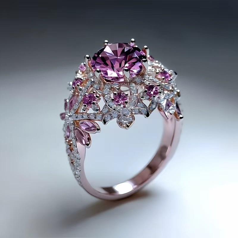 Small Exquisite Flower Charm Female Purple White Zircon Stone New Fashion Ring Vintage Silver Color Wedding Jewelry for Women