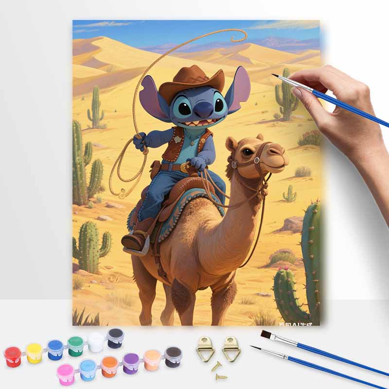 Disney Digital Oil Painting Art Kit Cowboy Stitch Riding Camel Hand Filled Home Decor