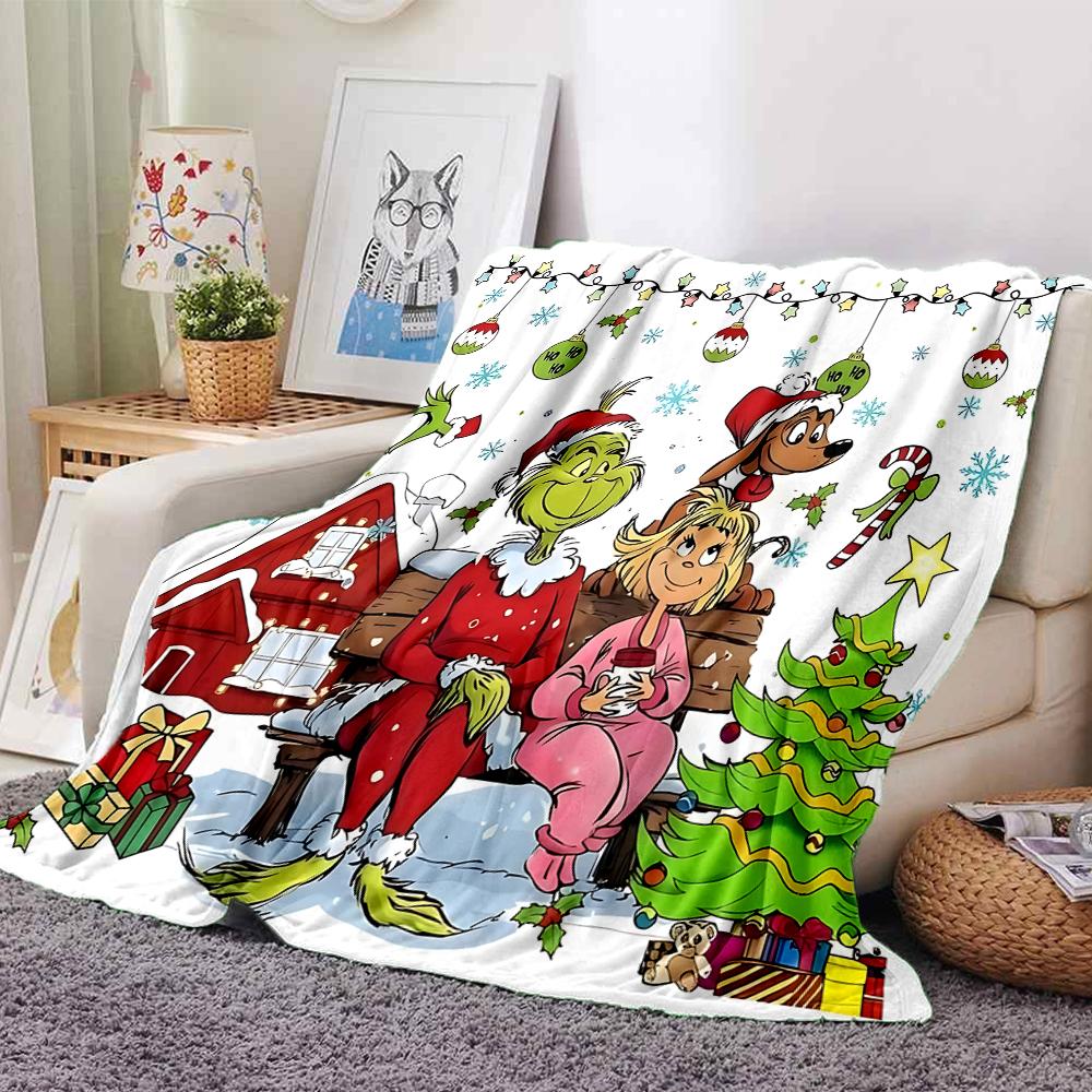 Christmas Grinch Friends Blanket Soft Throw Blanket For Home Bedroom Bed Sofa Travel Office Solid Christmas Blanket
