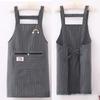 Kitchen Oil Resistant Straps Aprons  Breathable Apron Striped Zippered Cotton Apron  Women Men Dirt Resistant Work Clothes