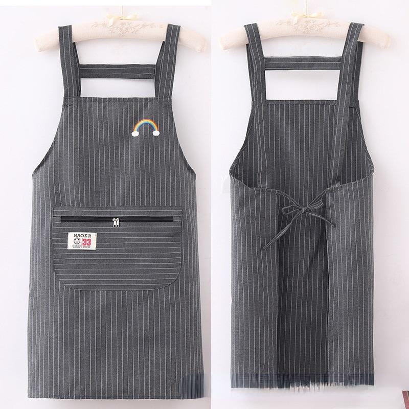 Kitchen Oil Resistant Straps Aprons Breathable Apron Striped Zippered Cotton Apron Women Men Dirt Resistant Work Clothes