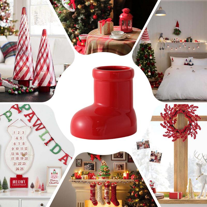 Red Ceramic Boot Vase Christmas Boot Vase Christmas Floral Decoration for Home Holiday Party Tabletop Decoration