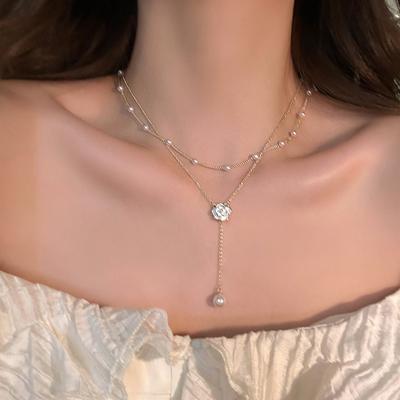 Двухслойное ожерелье с камелией для женщин, легкое роскошное модное дизайнерское ожерелье, цепочка на шею, цепочка с кисточками на ключицу, ювелирное изделие, подарок