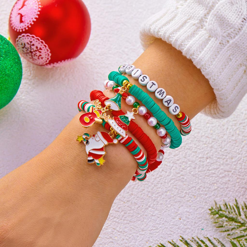 Exquisite Cute Christmas Santa Claus Bracelet Set for Women Men Fashion Unisex Festival Jewelry Daily Wearing Party Gift