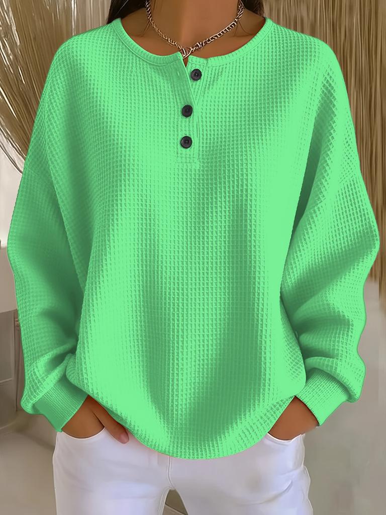 Women's waffle long sleeved T-shirt, made of soft, skin friendly, breathable fabric, comfortable, casual, versatile and stylish