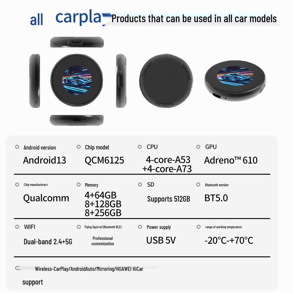 Проводной в беспроводной конвертер CarPlay для BMW, Mercedes-Benz, Porsche, Xiaomi и других моделей.
