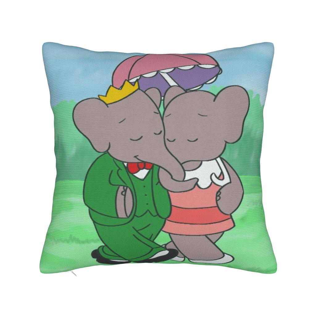 Cartoon Babar The Elephant Pillow Case  Comfy Pillow Cover Retro Trendy Pillowcases For Couch Sofa Bedroom