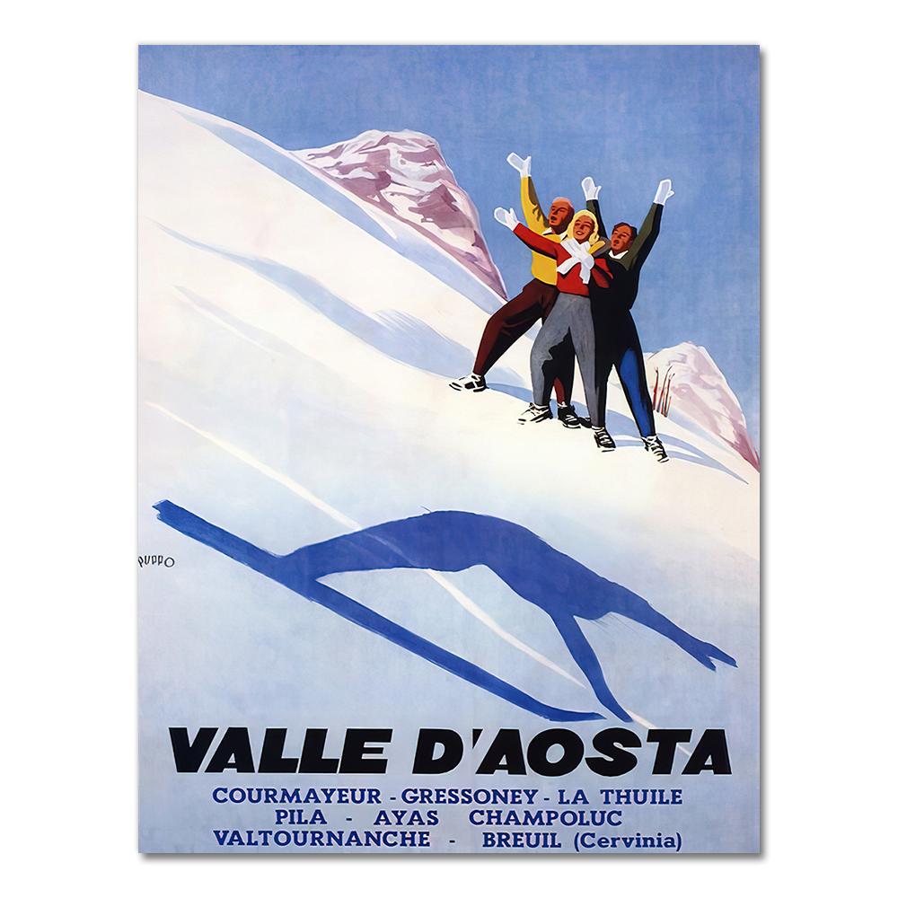 Retro Ski in Alps Switzerland Canvas Painting Skiing Vintage Wall Kraft Posters Coated Wall Stickers Home Decoration Pictures