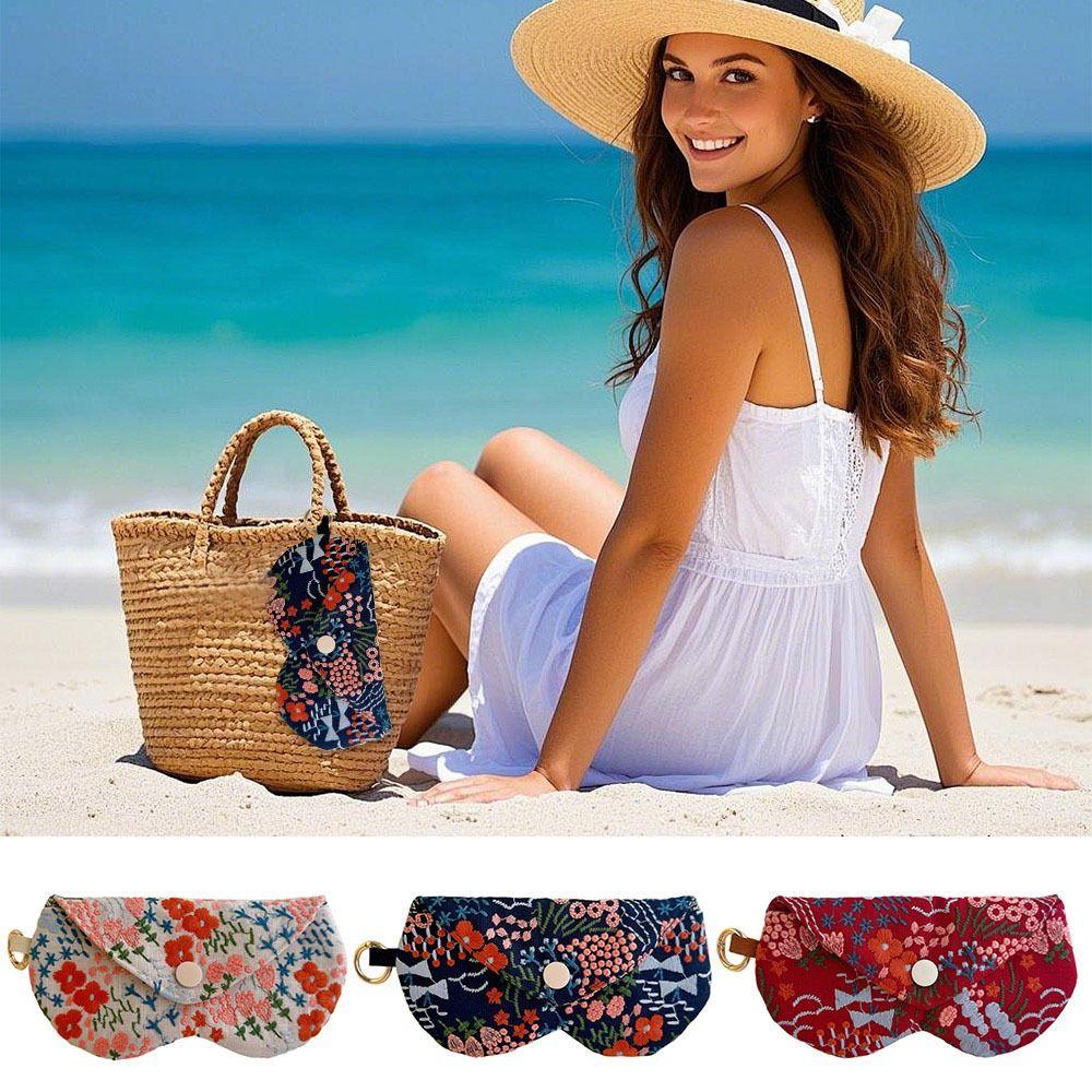 with Keyring Sunglasses Storage Bag Embroidered Flower SunGlasses Holder Eyewear Accessories