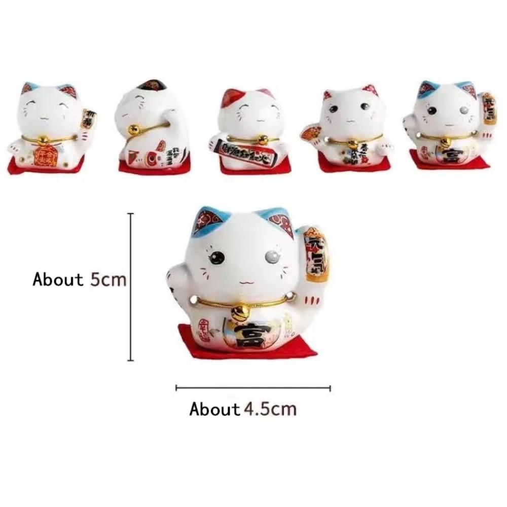 5 Pcs Mini Ceramic Lucky Cat Ornament Home Car Decoration Feng Shui Cute Maneki Neko Figure Desktop Decor Fortune Cat Craft Gift