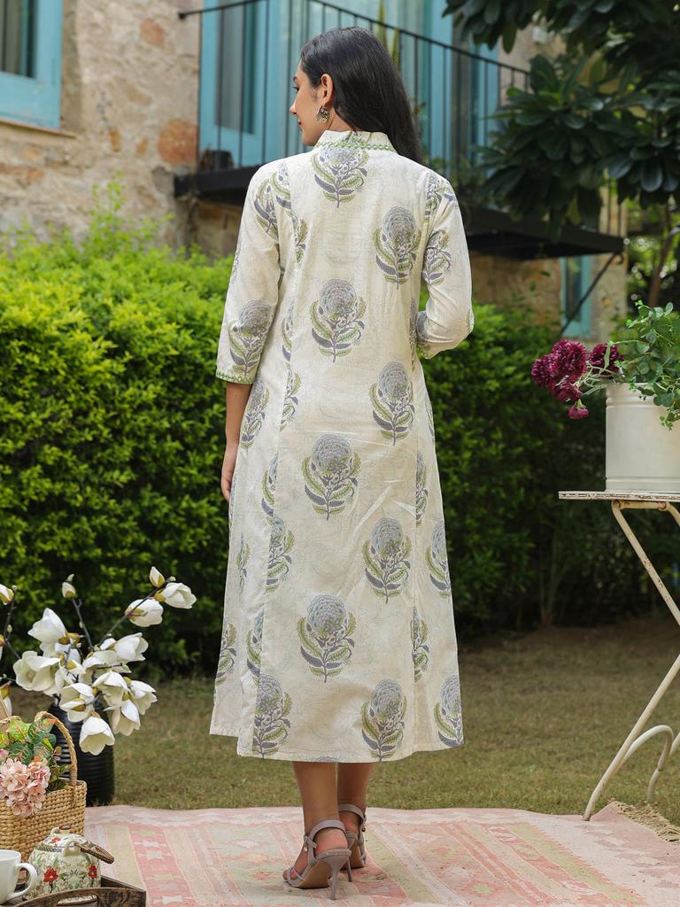 Платье с ручным принтом | Платье с блочным принтом | Белое платье с цветочным принтом | Осеннее платье | Подарки для нее | Хлопковое платье с карманами. Сделано вручную в Индии