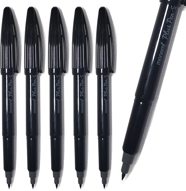 Monami Plus Pen S на водной основе, фетровый наконечник, тонкая ручка-подводка, черные чернила (12 шт.)