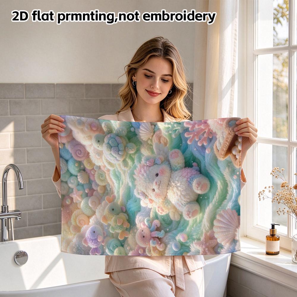 Underwater Fantasy Fluffy Sea Creatures Soft Towel, Cute Marine Animal Absorbent Hand Towel