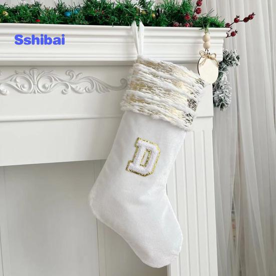 Рождественский чулок с вышивкой и ремешком, износостойкие носочки большой емкости с рождественскими буквами, подвесное украшение