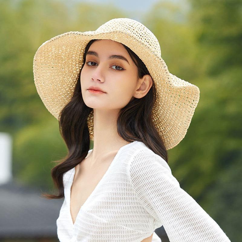 Good Goods Travel Beach Big Brim Straw Hat Summer Seaside Foldable Sun Hat Women's Sun Protection