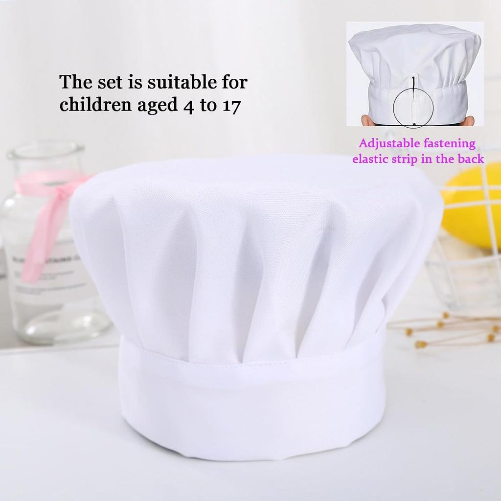 Kids Chef Hat And Apron Set For Cooking Baking Painting, Adjustable Kids Aprons And Chef Hats Set, White