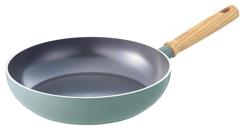 GREENPAN Frying Pan 28cm IH Gas Compatible No Toxic Substances PFAS Free Ceramic Coating Easy To Remove Stains Slightly Deep Natural Wood Handle