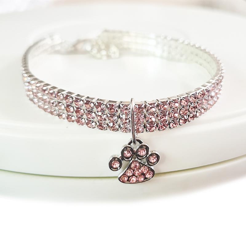 Pet Collar with Diamonds Adjustable Crystal Diamond Elastic Bone Pendant Cats Dogs Pet Collier Collar Dress Up Dog Accessories