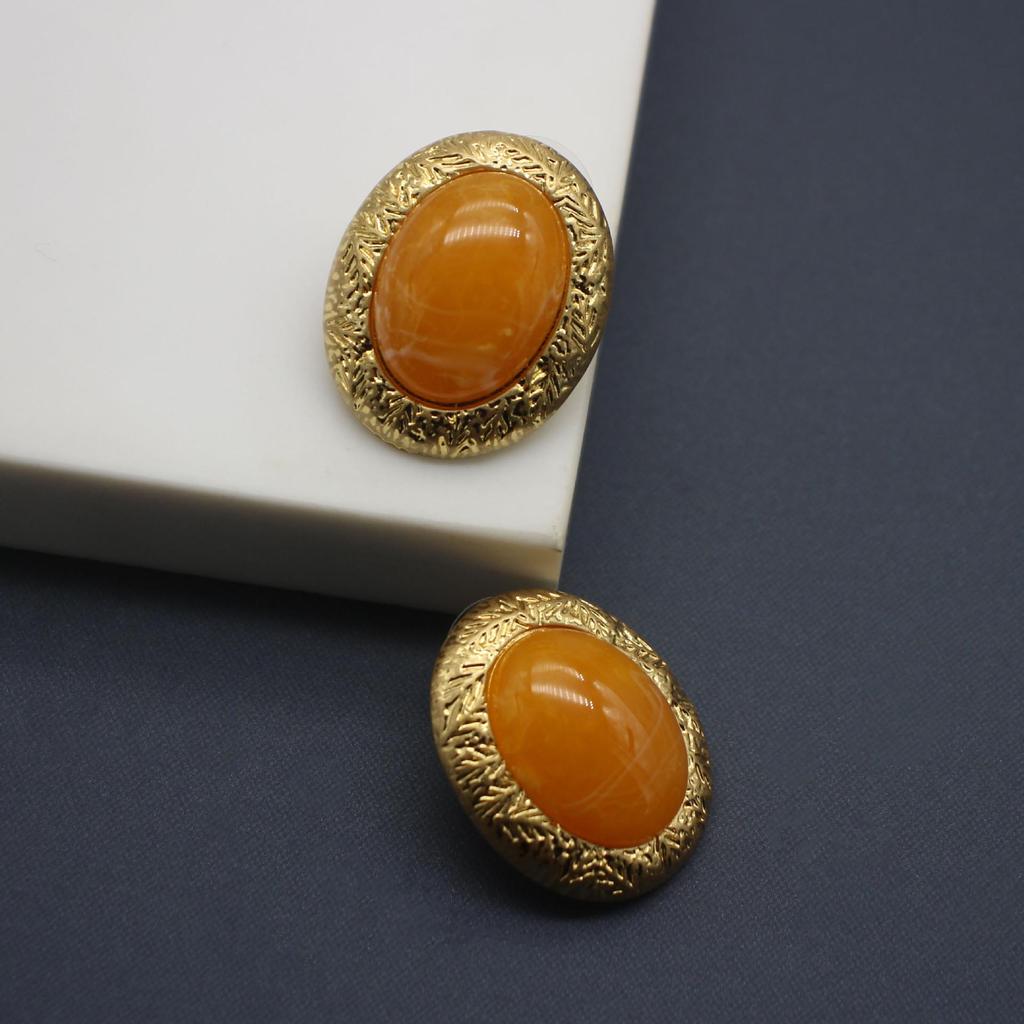 European & American Antique French Yellow Cloud Pattern Jelly Glass Earrings - Exquisite Workmanship, Simple, Niche Design