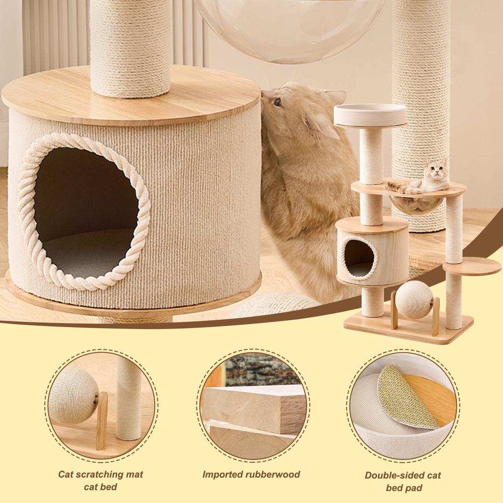 Multifunctional Cat Climbing Frame with Jumping Platform Integrated Cat Nest Scratching Post Breathable Pet House for Indoor Cat