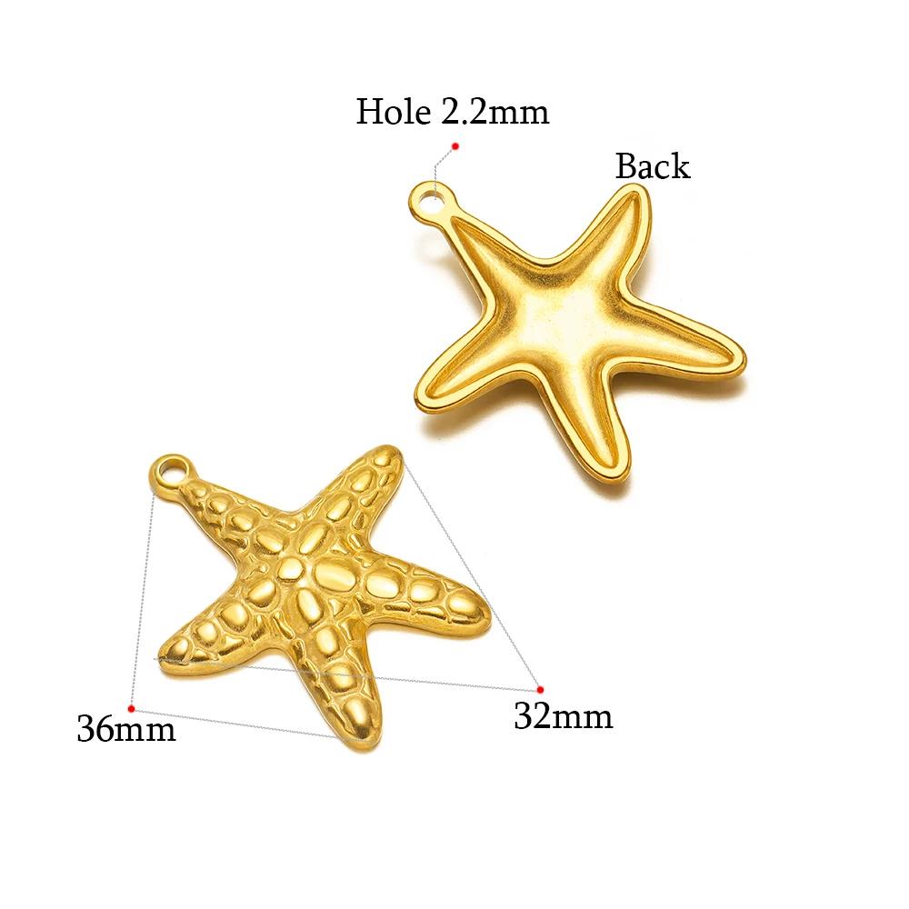 5pcs Gold Starfish Shell Charms for DIY Jewelry Accessories Stainless Steel Necklace Pendant Bracelets Findings Earrings Making