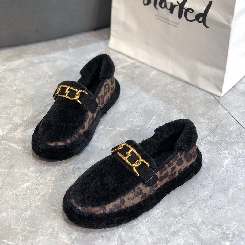 Flat Single Shoes Internet Celebrity Platform Home Cotton Shoes Fashion Versatile Doudou Shoes 2025 New Mao Mao Shoes Women's Winter Wear