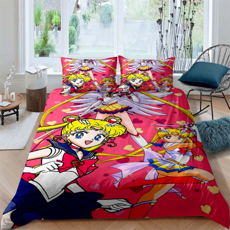 Anime/cartoon Style Tsukino Usagi Three-piece Luxury Bedding Set, Including Large and King Sizes, Perfect As A Holiday Gift.01
