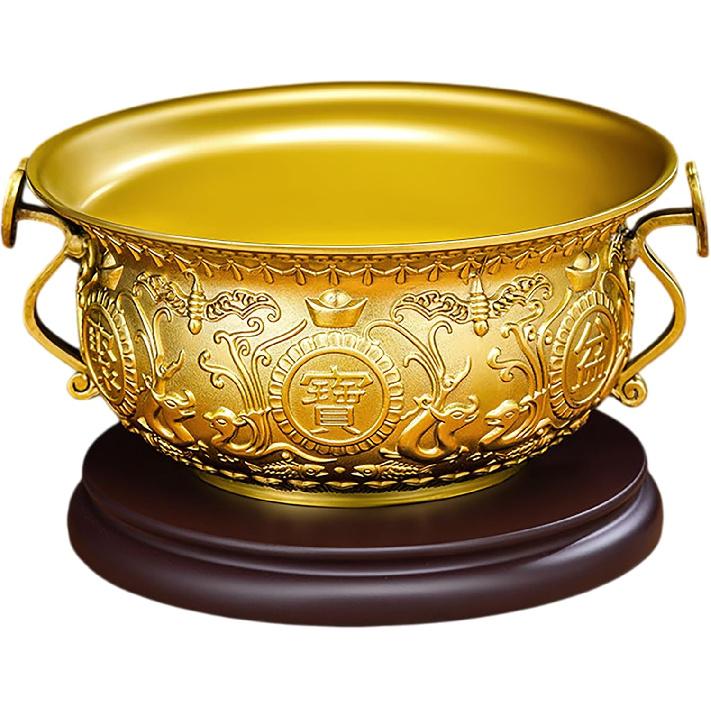 Aris & Juno Brass Treasure Bowl - Traditional Chinese Style, Perfect for Home or Office to Attract Wealth and Good Fortune (Length: 13 cm)