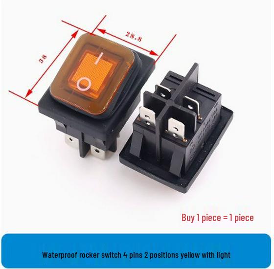 Waterproof 3-Position Rocker Switch KCD4, 4/6 Pins with Light, Anti-Collision Copper Pins, Boat-Style.