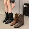 Vintage Rivet Low Pant Boots French Women's Boots Versatile Western Cowboy Boots Knight Boots Small Low Boots