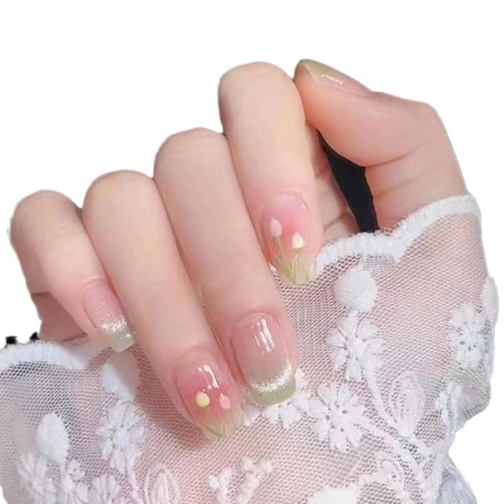 Hand-painted Floral Blush False Nails For Cute And Elegant Look