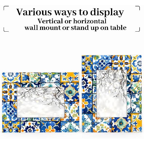 Troditional Spanish Tile Pattern 4x6 Picture Frame, Display Photos 3.5x5.5 without Mat, Elegant Picture Frames Collage Wall Home Gallery Decor