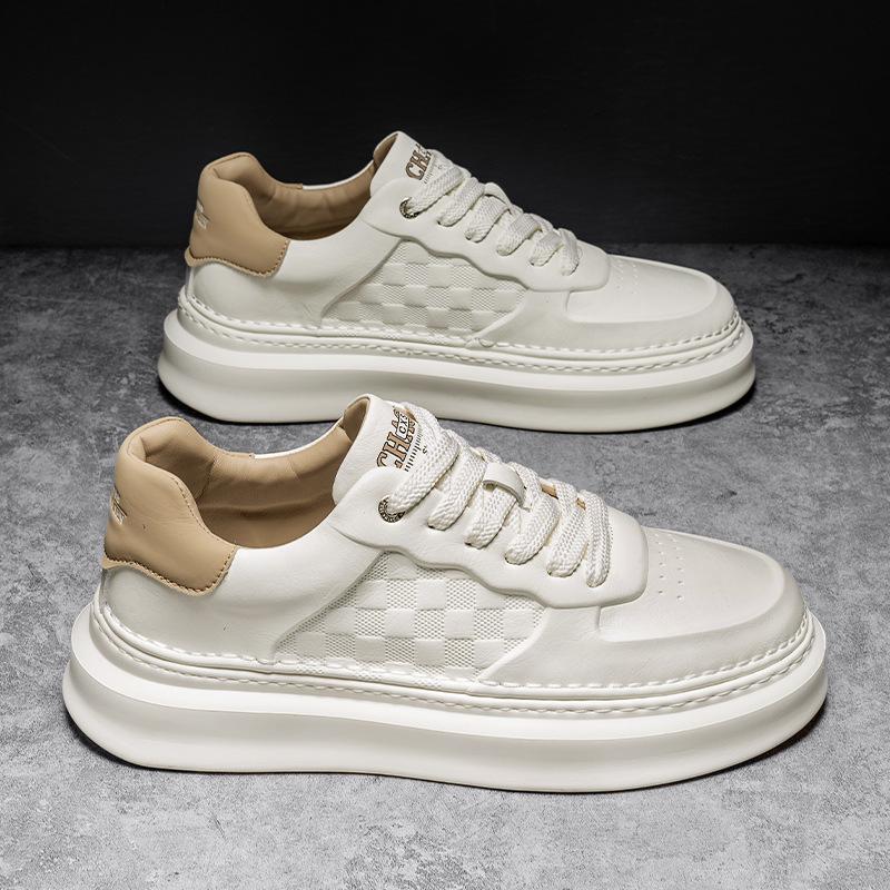 High Quality Thick-soled Heightening Leather Surface White Shoes Autumn Low-top Sports Board Shoes Work Casual Versatile Men's Shoes