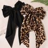Set of 2 Satin Leopard Solid Color Bow Long Floating Spring Clip Headdress Hair Accessories Solid Color Leopard Boho