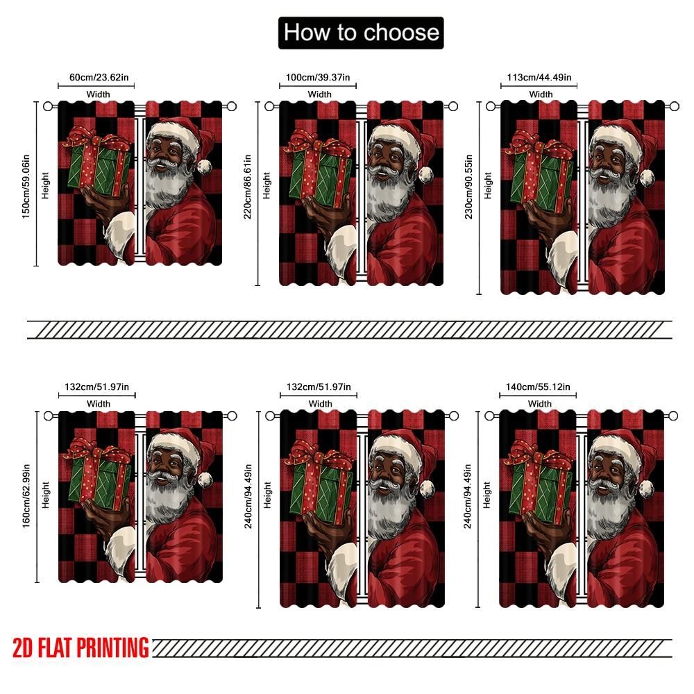 2pcs,2D plane printing Curtains&Window Treatment Black Santa Claus Versatile Polyester Fabric (without rod) Decorations Outdoor