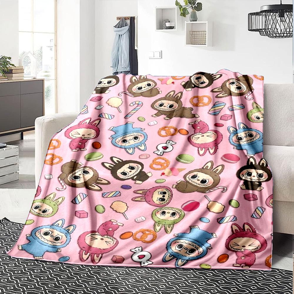 Kawaii Bubu Print Flannel Blanket High Quality Warm Comfortable Cover for All Seasons Perfect for Gifts Home Decor