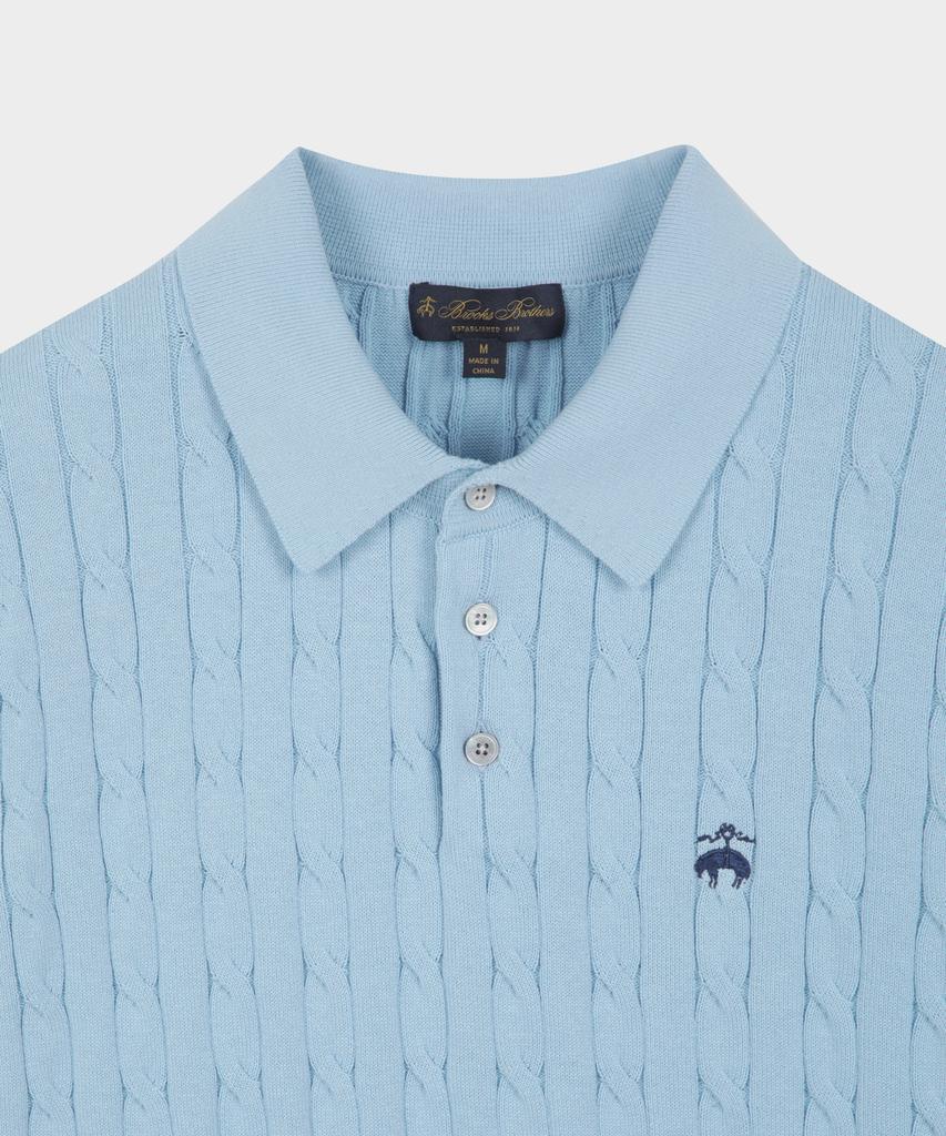 BROOKS BROTHERS Cotton Cable Polo Short Sleeve Sweater (Light Blue) (Bbwtmog204)