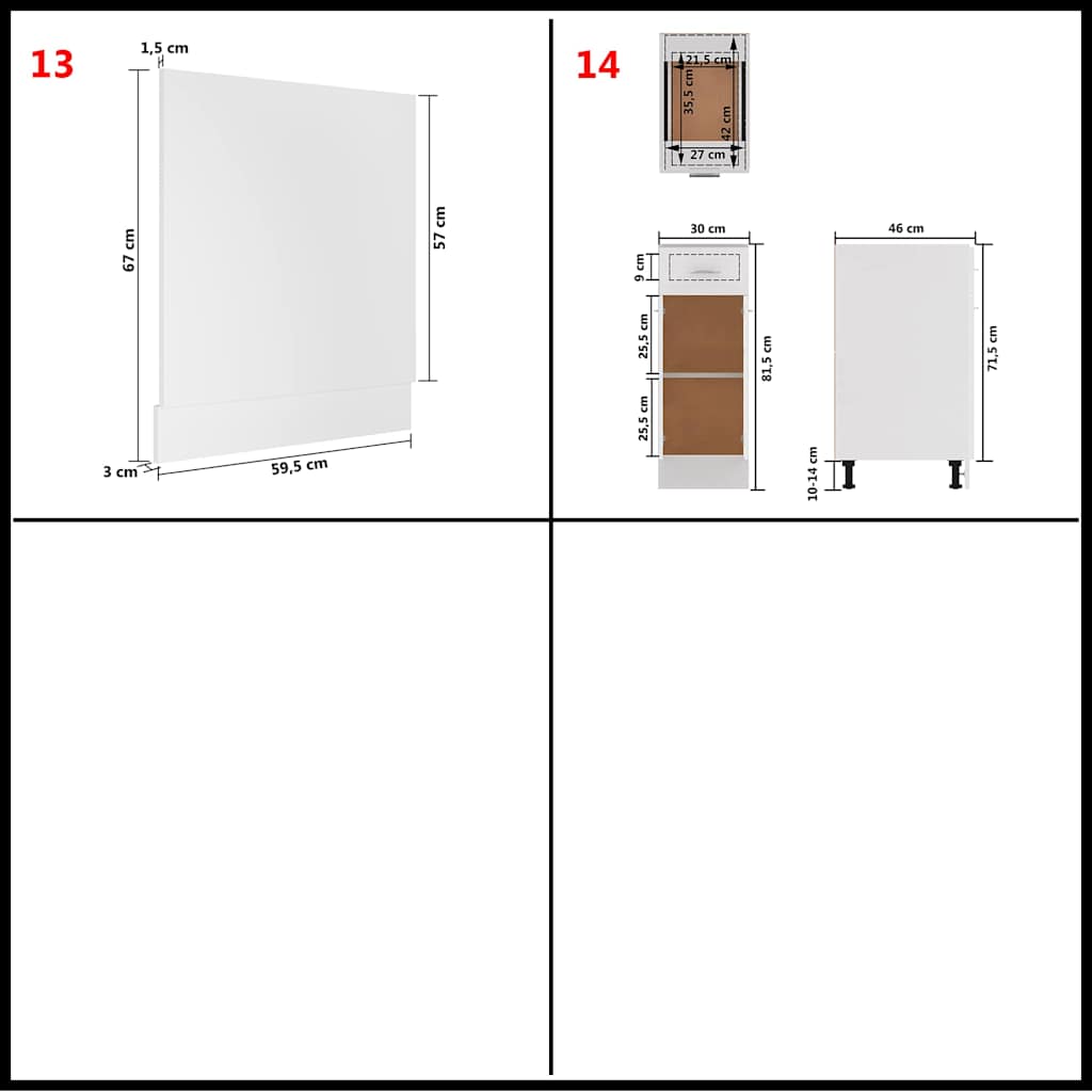 14 Piece Kitchen Set Lyon White Particleboard