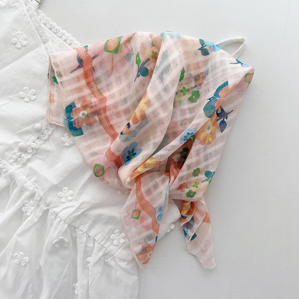 Retro Countryside Small Square Scarf French Artistic Cotton And Linen Scarf Women'S Spring And Autumn Summer Sun Shading And Sun Protection Headscarf