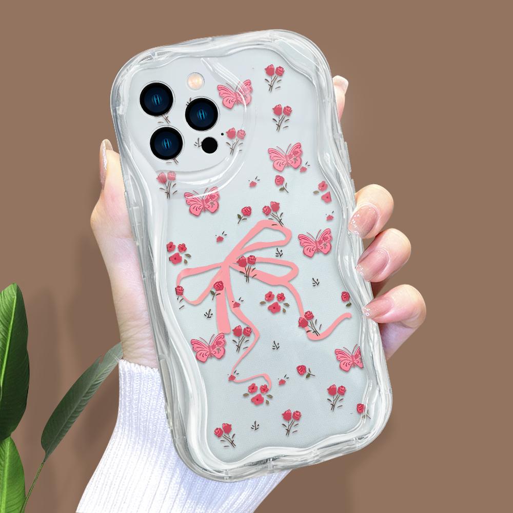 Cartoon Pattern Cream Texture Casing Wavy Edge Soft Silicone Cover Phone Case for IPhone Samsung Huawei Honor Xiaomi Redmi Infinix Tecno